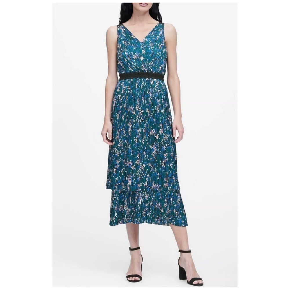 Banana Republic | Micro Pleat Surplice Tiered Floral Sleeveless Midi Dress | 2